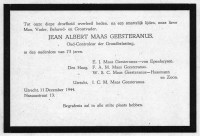 Overlijdensbericht J.A. (Jan) MG (1944)